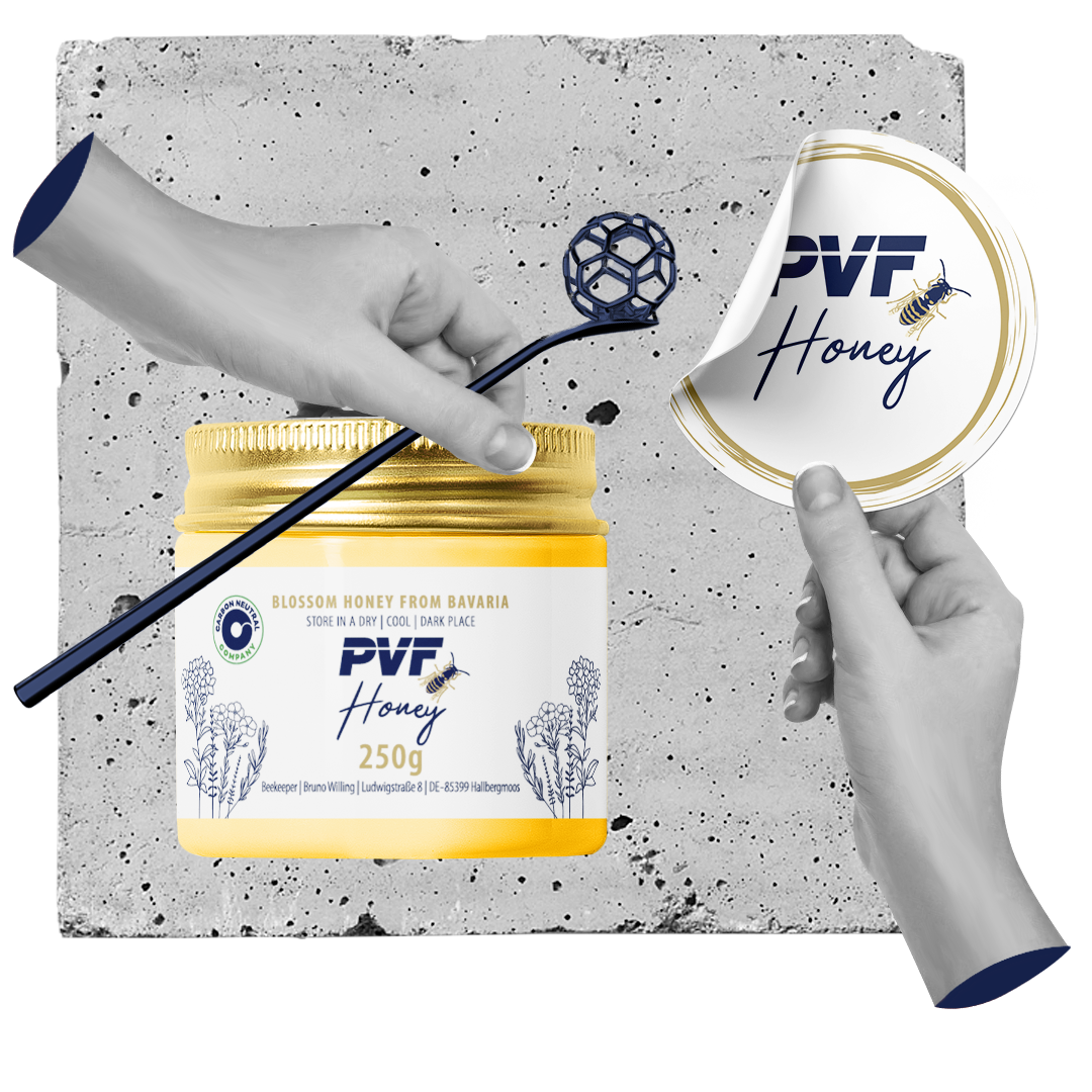 Grafikdesign für PVF Honey Packaging mit Produktvisualisierung, Kreativstudio München Ulrike Hostehradsky