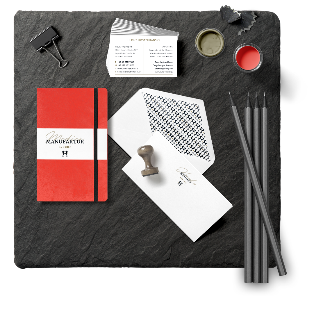 Gestaltung verschiedener Druckprodukte als Grafikdesign durch das KREATIVSTUDIO München