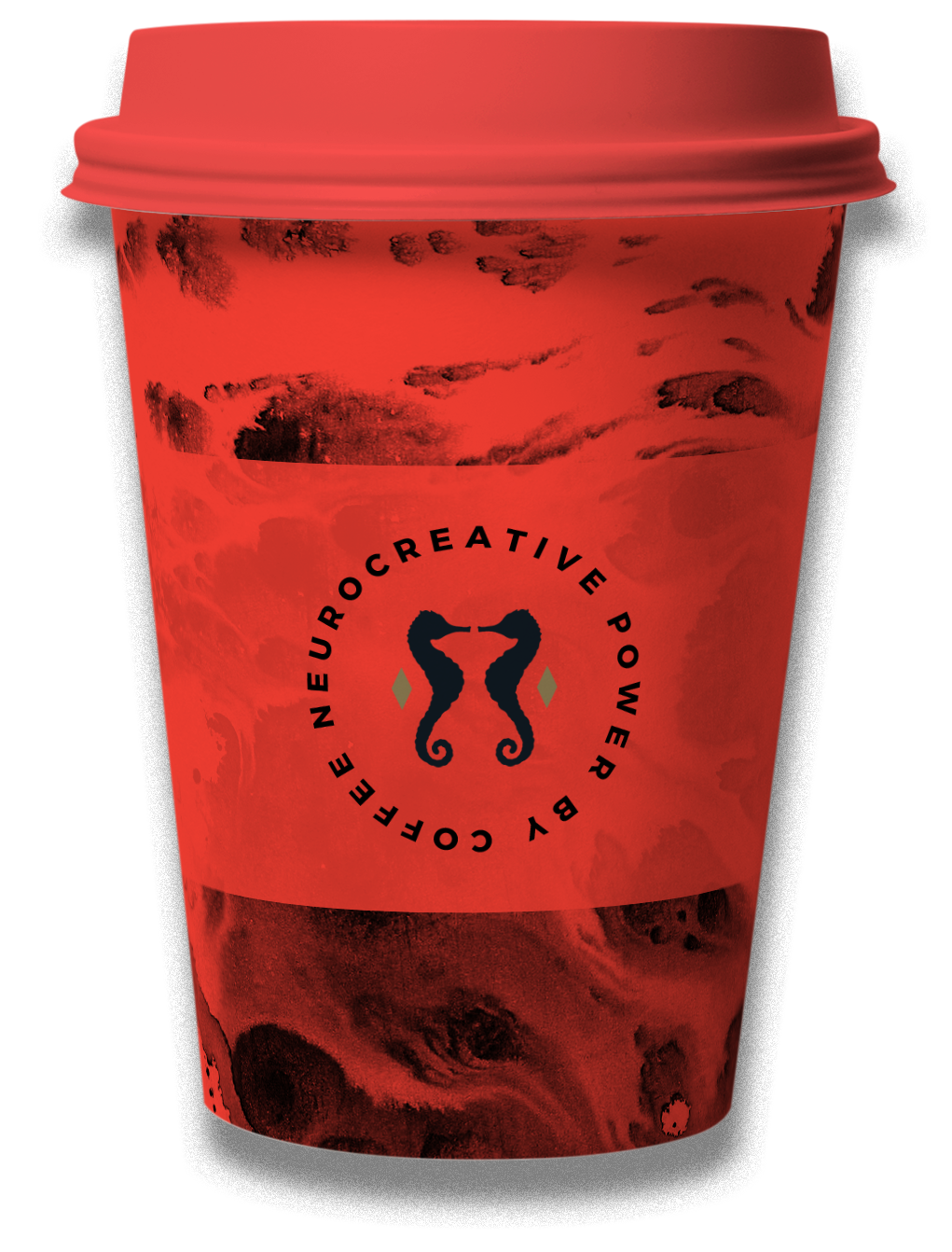 Roter Kaffeebecher mit Branding der MedienMANUFAKTUR München