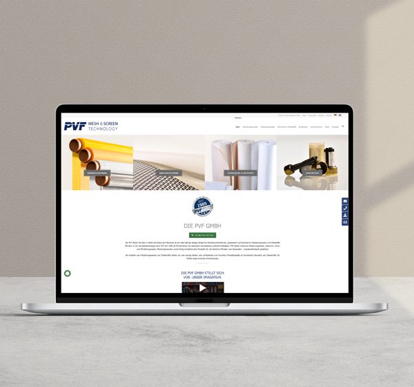 Gestaltung einer Webseite für den Kunden PVF Mesh & Screen Technology GmbH als Webdesign Auftrag durch das KREATIVSTUDIO München